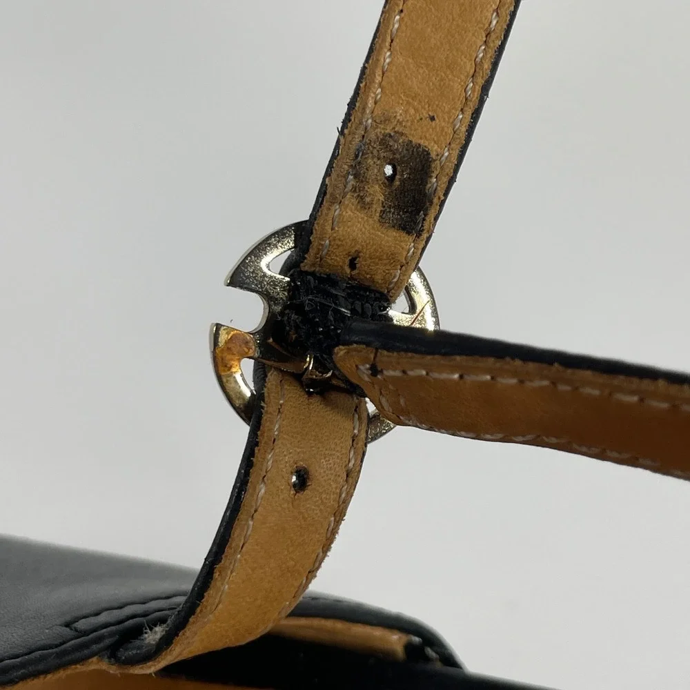 sz 7.5 Bill Blass Ursula Black Leather Platform Wedge Sandals Ankle Strap